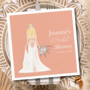 Boho Blonde Bride With Flowers Napkin