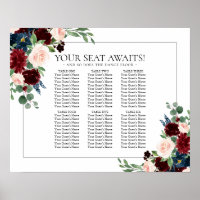 Boho Bloom | Burgundy and Navy 6 Table Seat Chart