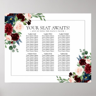 Boho Bloom   Burgundy and Navy 6 Table Seat Chart