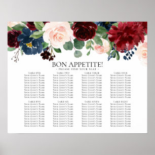 Boho Bloom Burgundy and Navy 8 Table Seat Chart