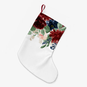 Boho Bloom   Burgundy and Navy Blue Pattern Small Christmas Stocking