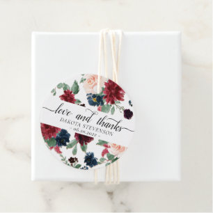 Boho Bloom Burgundy and Navy Love and Thanks Favour Tags