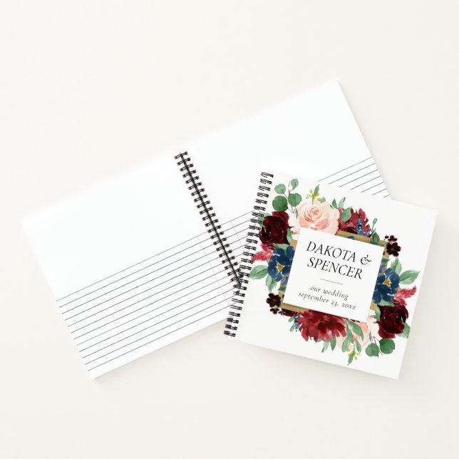 Boho Bloom | Burgundy and Navy Photo Guest Book (Inside)