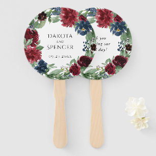 Boho Bloom Burgundy and Navy Thank You Favour Hand Fan
