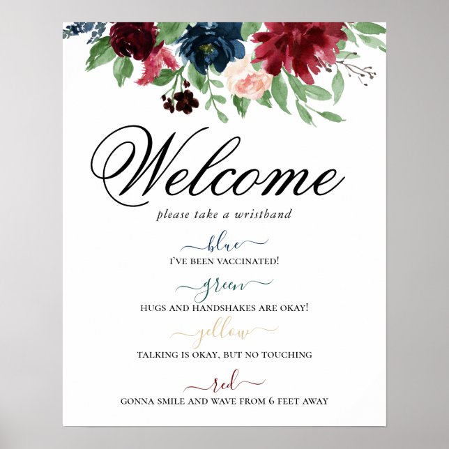 Boho Bloom | Burgundy Floral Social Distancing Poster (Front)