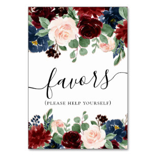 Boho Bloom   Burgundy Navy Blue and Blush Favours Table Number