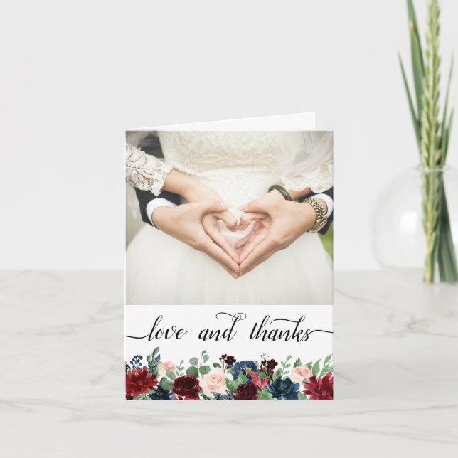Boho Bloom | Burgundy Navy Garland Photo Love and Thank You Card (Front)