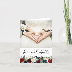 Boho Bloom Burgundy Navy Garland Photo Love and Thank You Card