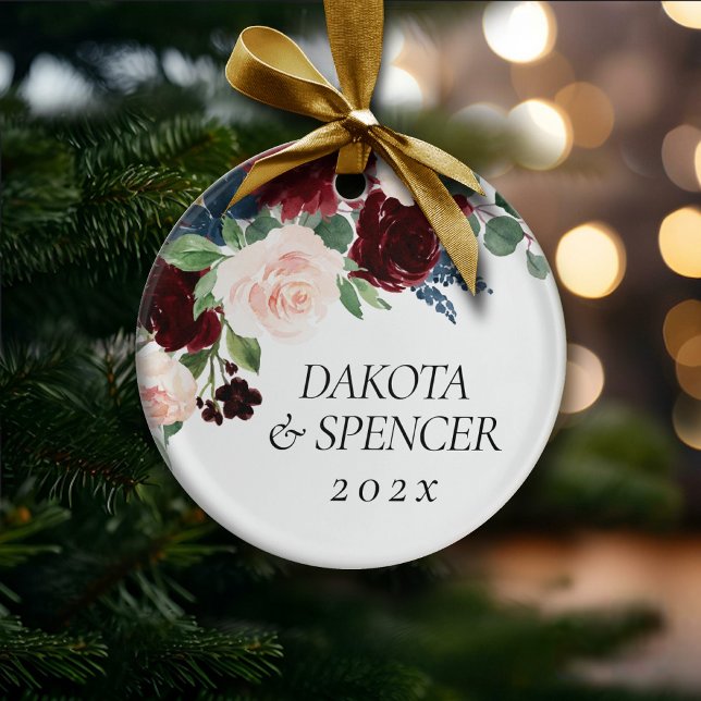 Boho Bloom | Burgundy Red and Navy Blue Custom Ceramic Tree Decoration (Creator Uploaded)