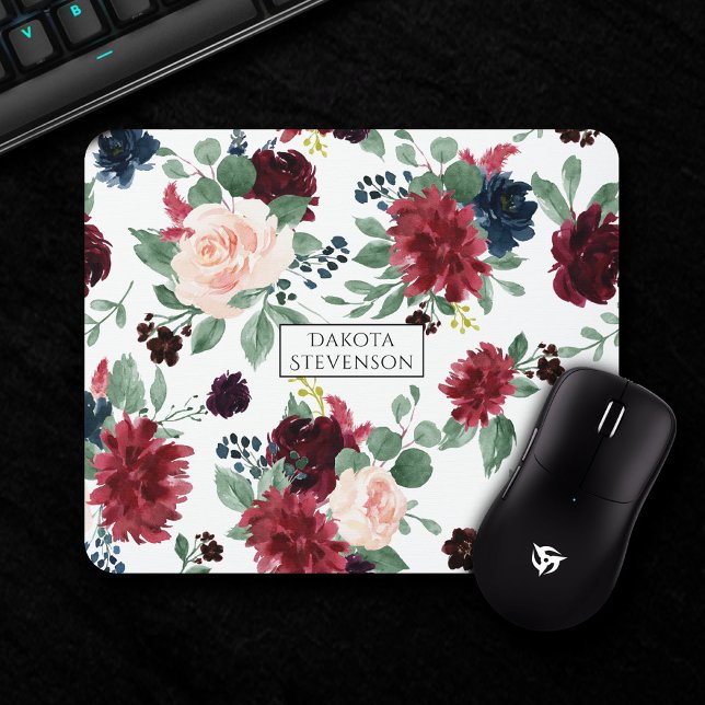 Boho Bloom | Burgundy Red and Navy Blue Custom Mouse Mat (Creator Uploaded)
