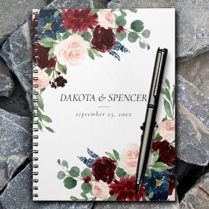 Boho Bloom Burgundy Red and Navy Blue Custom Notebook