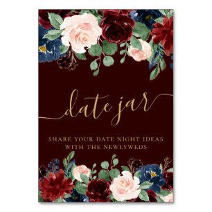 Boho Bloom Burgundy Red and Navy Blue Date Jar Table Number