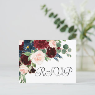 Boho Bloom   Burgundy Red and Navy Blue Meal RSVP Postcard