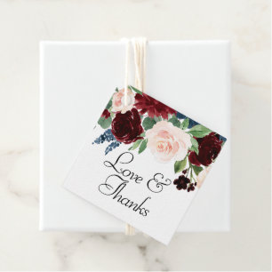 Boho Bloom   Burgundy Red and Navy Blue Thank You Favour Tags