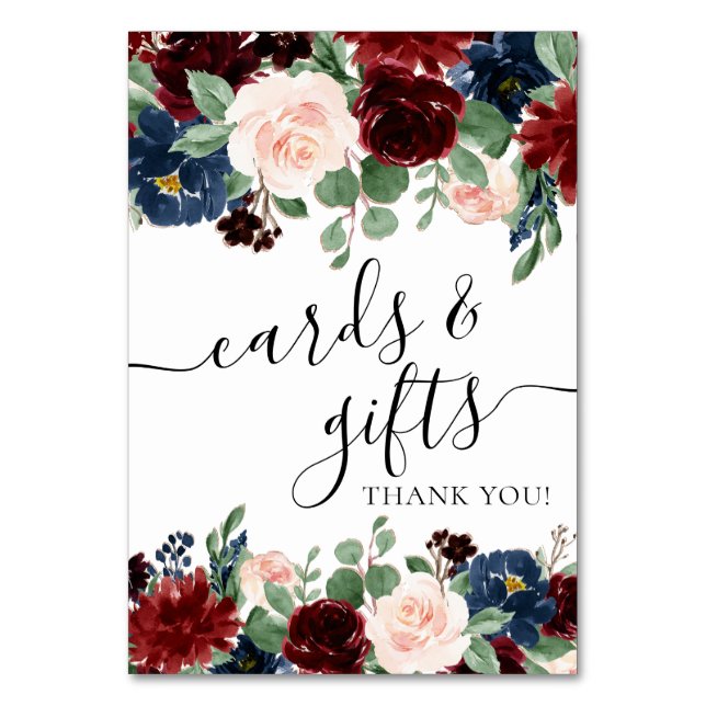 Boho Bloom | Burgundy Rustic Floral Garland Gift Table Number (Front)