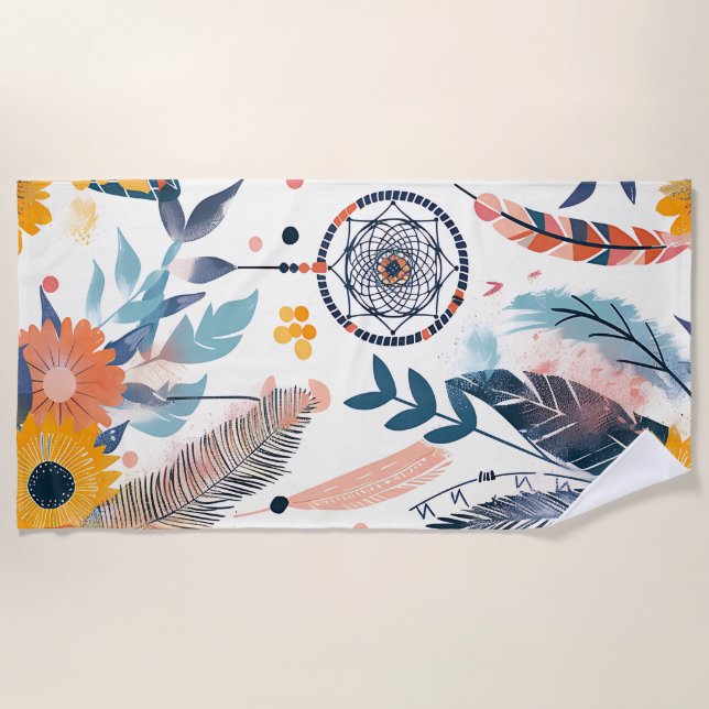 Boho Bloom Custom Beach Towel (Front)