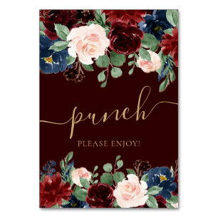 Boho Bloom   Dark Burgundy and Navy Blue Treats Table Number