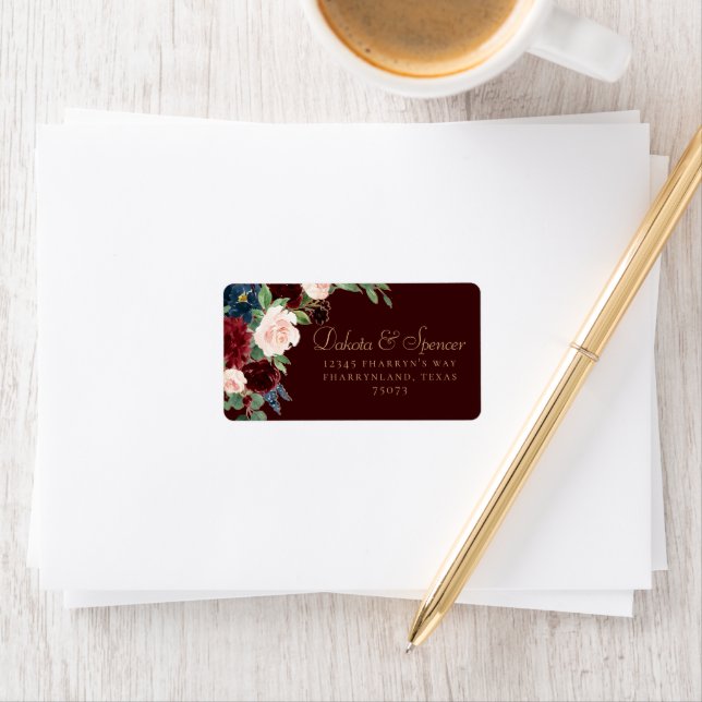 Boho Bloom | Dark Elegant Burgundy Return Address Label (Insitu)