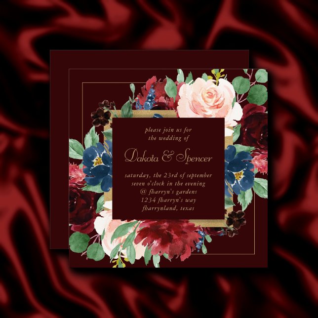 Boho Bloom | Dark Elegant Red and Blush Roses Invitation (Creator Uploaded)