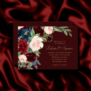 Boho Bloom Dark Elegant Red and Blush Roses Invitation
