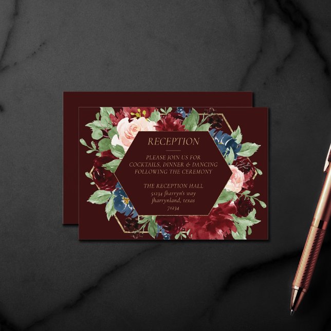 Boho Bloom | Dark Elegant Red Blush and Navy Blue Enclosure Card (Creator Uploaded)