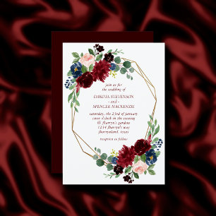 Boho Bloom Elegant Marsala Red Floral Gold Frame Invitation