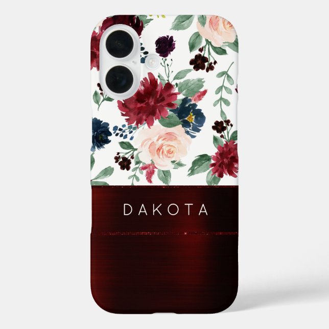 Boho Bloom | Elegant Marsala Red Pattern Monogram Case-Mate iPhone Case (Back)