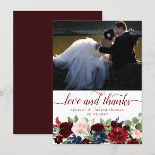 Boho Bloom   Elegant Marsala Red Photo Love and Thank You Card
