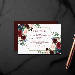 Boho Bloom   Elegant Red and Blush Guest Details Enclosure Card