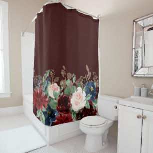 Boho Bloom Elegant Red and Blush Shimmer Pattern Shower Curtain