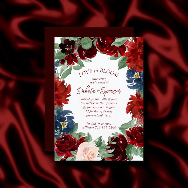 Boho Bloom | Elegant Red Floral Wreath Engagement Invitation (Creator Uploaded)