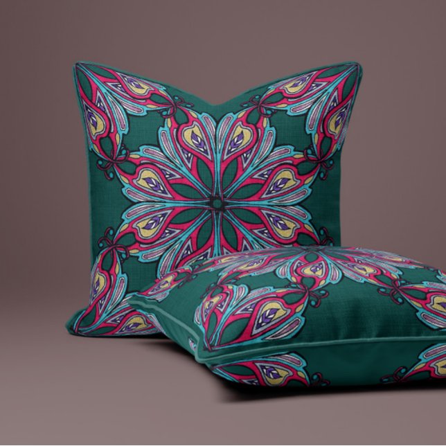 Boho Bloom in Deep Teal Cushion (Creator Uploaded)