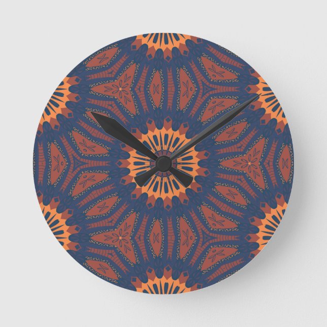 Boho Bloom Mandala Pattern Round Clock (Front)