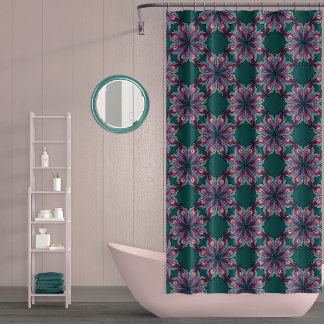 Boho Bloom Shower Curtain in Teal Green