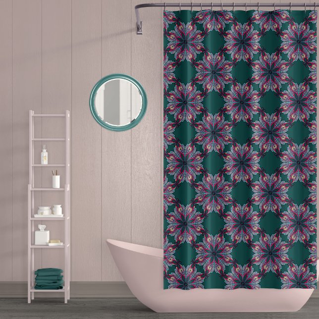 Boho Bloom Shower Curtain in Teal Green (Creator Uploaded)