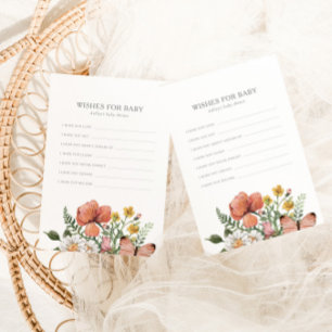 Boho Bloom Wishes for Baby   Floral Shower Game Card