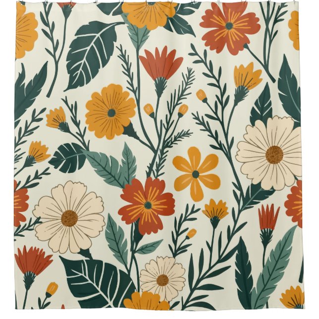Boho Blooming Shower Curtain (Front)