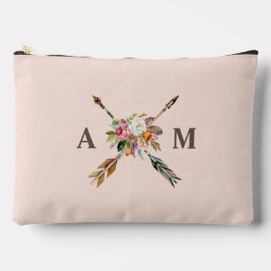 Boho Blooms and Arrows Monogrammed Accessory Pouch