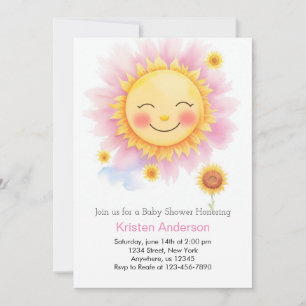 Boho Blooms and Beams Sunshine Girl Baby Shower Invitation