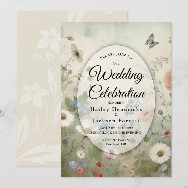 Boho Blooms and Vintage Vows Wedding Invitation (Front/Back)