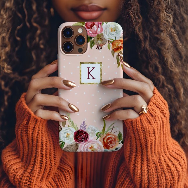 Boho Blooms Blush Dot Monogram Case-Mate iPhone Case (Creator Uploaded)