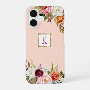 Boho Blooms Blush Dot Monogram iPhone 16 Case