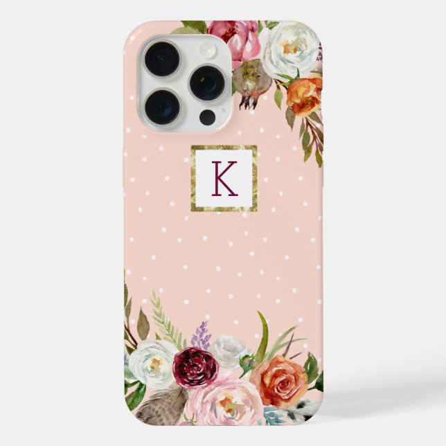 Boho Blooms Blush Dot Monogram iPhone Case (Back)