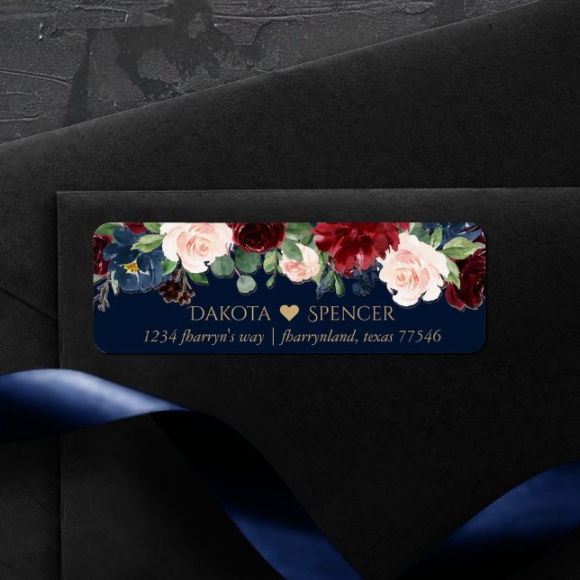 Boho Blooms | Dark Navy and Burgundy Heart Address (Creator Uploaded)
