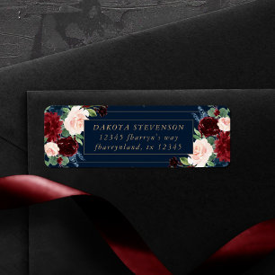 Boho Blooms   Dark Navy Blue and Burgundy Address