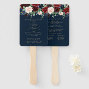 Boho Blooms Dark Navy Blue and Burgundy Program Hand Fan