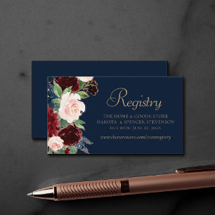 Boho Blooms   Dark Navy Blue and Burgundy Website Enclosure Card