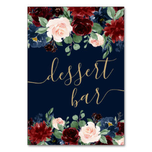 Boho Blooms Dark Rustic Navy and Red Dessert Bar Table Number
