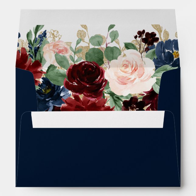 Boho Blooms | Dark Rustic Navy Blue and Burgundy Envelope (Back (Bottom))