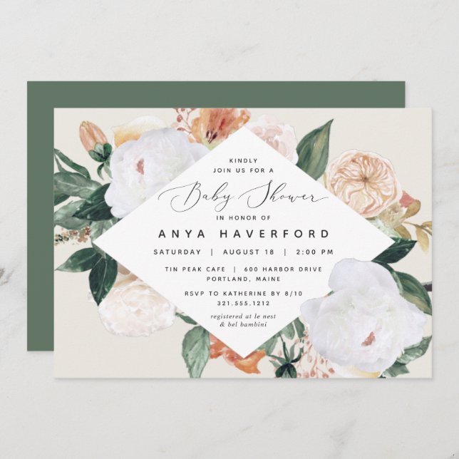 Boho Blooms | Elegant Floral Baby Shower Invitation (Front/Back)